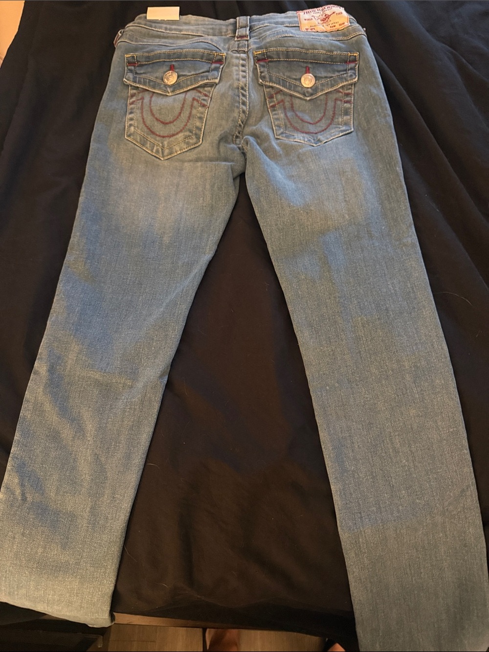 True Religion Classic Light Blue low rise skinny Jeans with Flap Back Pockets